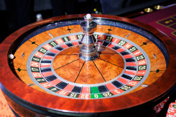 casino roulette. Chips in the casino. Table and roulette in a casino
