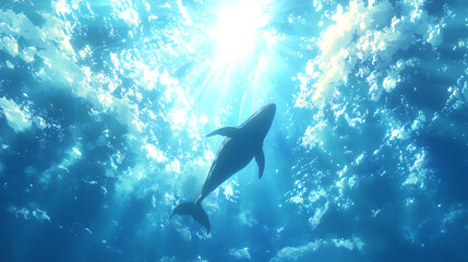 Fototapeta premium Whale Silhouette, Underwater Sunlight 