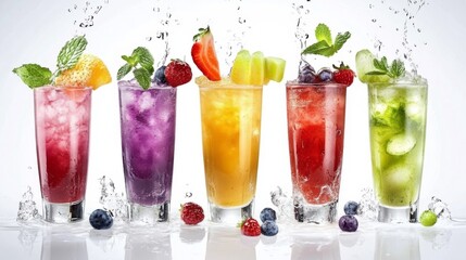 Refreshing Colorful Beverages on White Background
