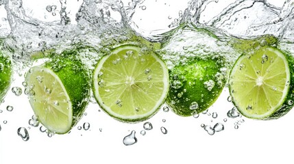 Refreshing Lemonade Splash with Limes and Bubbles