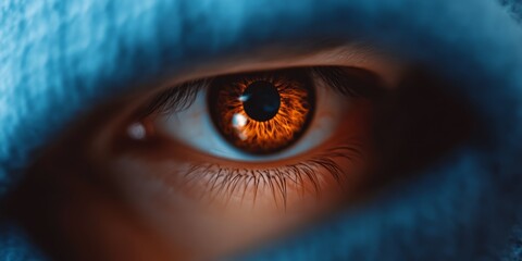 Naklejka premium a close up of a person's eye with a blue background