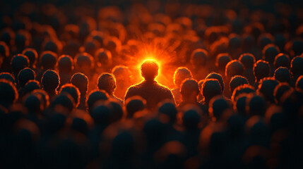 Obraz premium single pixel glowing brightly among dim ones, symbolizing individuality and standing out in a chaotic crowd, representing uniqueness and the power of difference in a world of conformity