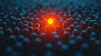 single pixel glowing brightly among dim ones, symbolizing individuality and standing out in a chaotic crowd, representing uniqueness and the power of difference in a world of conformity

