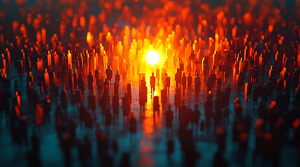 single pixel glowing brightly among dim ones, symbolizing individuality and standing out in a chaotic crowd, representing uniqueness and the power of difference in a world of conformity

