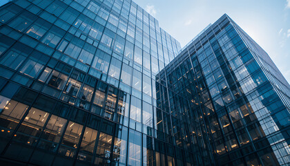 Fototapeta premium captivating image of a modern office building with a sleek glass facade that epitomizes contemporary architecture.