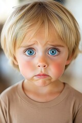 Naklejka premium A little boy with blue eyes looking at the camera
