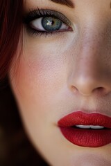 Naklejka premium A close up of a woman's face with red lipstick