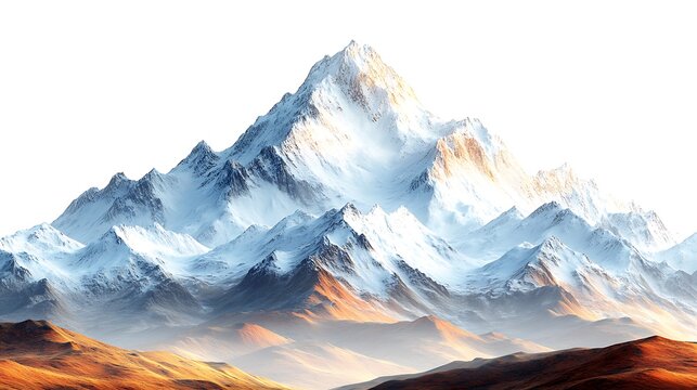 Majestic mountain peaks rise above clouds and golden fields of grass image