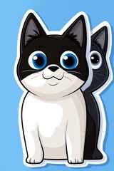 Obraz premium A black and white cat with blue eyes sitting next to another cat