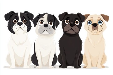 Naklejka premium A group of four dogs sitting next to each other