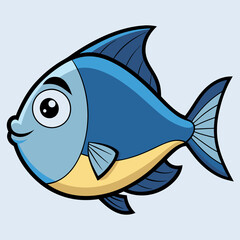 Cute cartoon blue fish with expressive eyes.