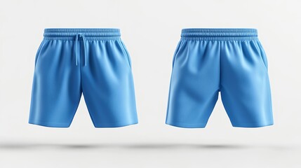 Plain Blue Shorts Mockup Front Back View Casual Style