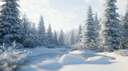 Naklejka premium Snowy trees are in the background, nature background, banner, copy space