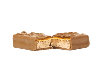 Closeup of chocolate bar isolated on white