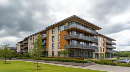 Obraz premium Modern Apartment Complex on a Cloudy Day