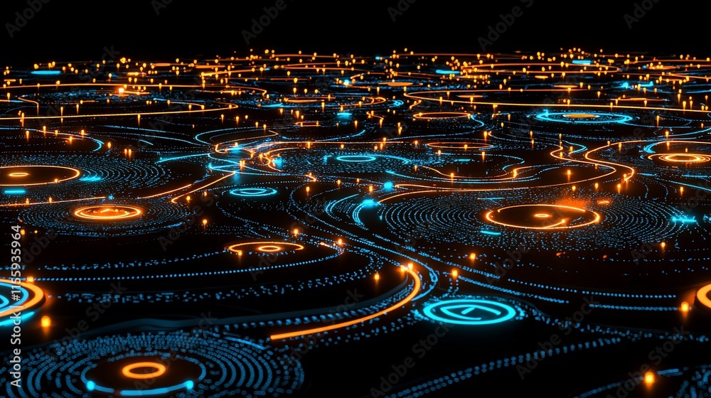 Poster Abstract digital network with glowing nodes and lines.