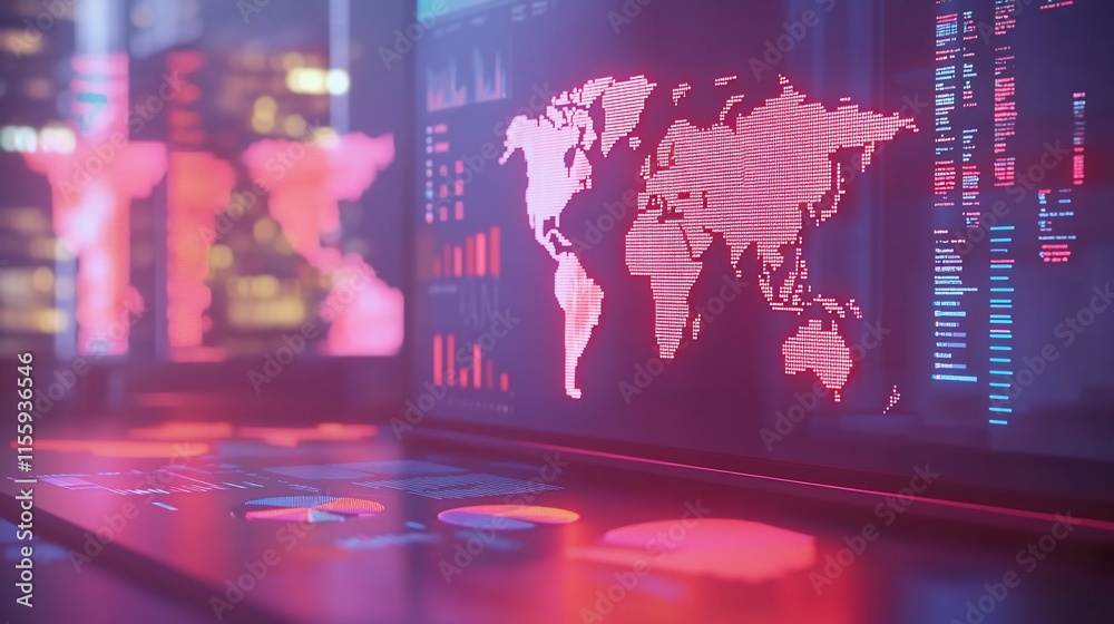 Poster Global data analysis displayed on futuristic screen.
