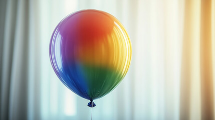 A single colorful balloon floating serenely in a bright room symbolizes joy celebration togetherness and hope its vibrant hue standing out against the soft blurred background offering space for a capt