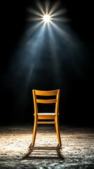 A wooden chair sitting in front of a bright light