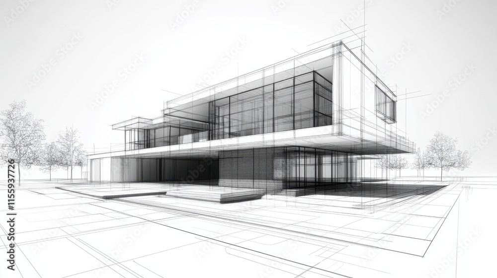 Fototapete architect design working drawing sketch plans blueprints and making architectural construction model