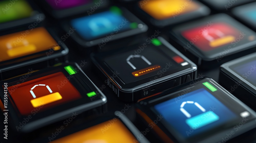 Poster cybersecurity digital lock screen interface.