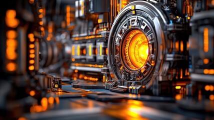 Fototapeta premium A brightly glowing large-scale fusion generator in a futuristic setting.