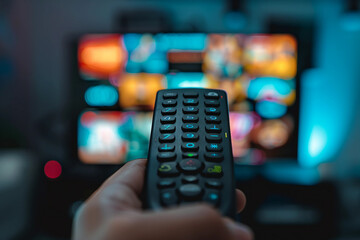 Generative AI Hand Holding TV Remote Controller for Watching Media or News