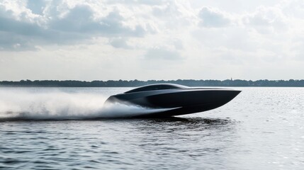 Fototapeta premium Sleek Speedboat Gliding Across Calm Waters
