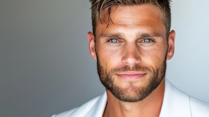 Obraz premium A man with a beard wearing a white shirt