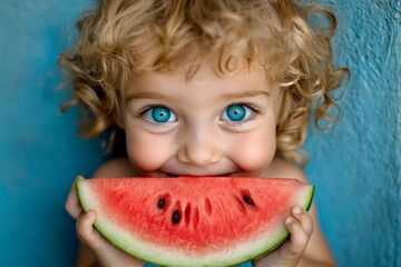 child eating watermelon