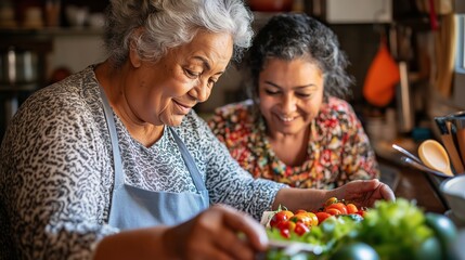 An overweight individual receives nutritional advice from a diverse dietitian in a cozy kitchen filled with fresh produce
