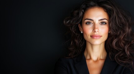 A woman with long curly hair wearing a black blazer