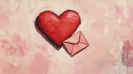 Painted Heart with Love Letter, Romantic Art