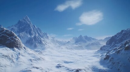 Obraz premium Majestic, snow-covered mountain range under a clear blue sky, realistic, awe-inspiring