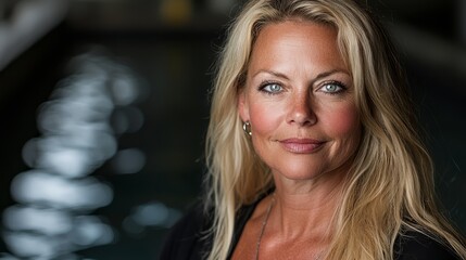 Obraz premium A woman with long blonde hair and blue eyes