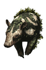 Amazon Animals, Tapir in the Forest, Art, Image, with Transparent Background PNG, for Stickers, T-Shirt Print, Cap, Mug, Flip Flops, Mousepad, Transparent PNG