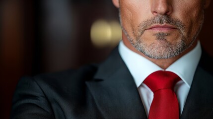 A man in a suit and red tie looking at the camera