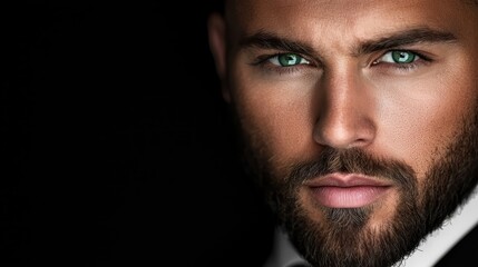 Obraz premium A close up of a man with green eyes and a beard