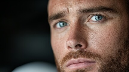 Obraz premium A close up of a man's face with blue eyes