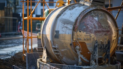 Close-up of a Concrete Mixer at a Construction Site