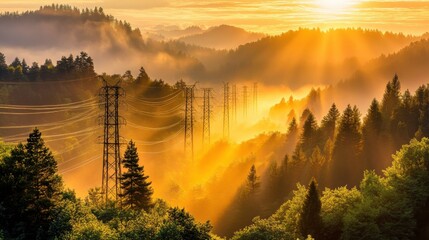 Lines Running Through a Dense Forest at Golden Hour