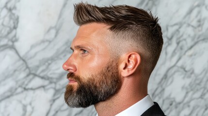 Fototapeta premium A man with a beard wearing a suit and tie