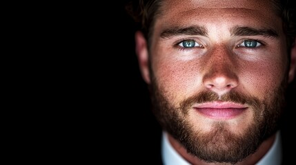 Obraz premium A close up of a man with blue eyes and a beard