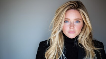 Fototapeta premium A woman with long blonde hair and blue eyes