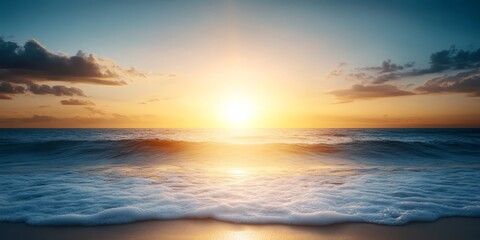 Obraz premium A sunset over the ocean with the sun setting in the distance