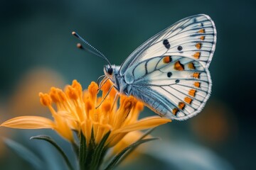 Obraz premium Vibrant butterfly resting on bright yellow flower in a lush garden