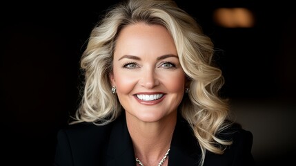 A woman with blonde hair smiling at the camera
