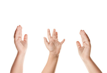 Kids showing hands on white background, closeup