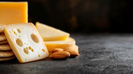 A variety of cheeses and crackers on a table