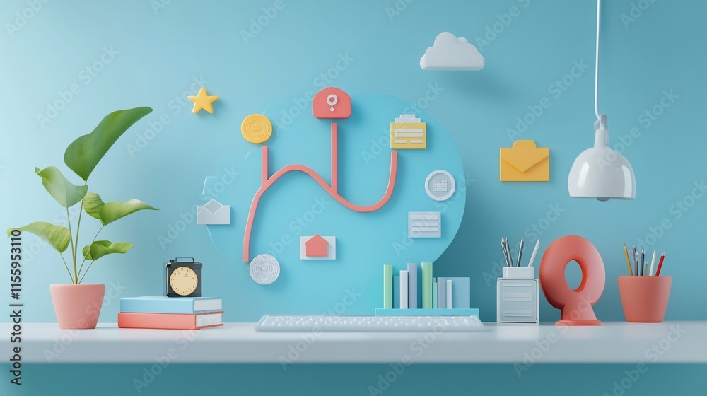 Poster Modern workspace with minimalist design and workflow concept.